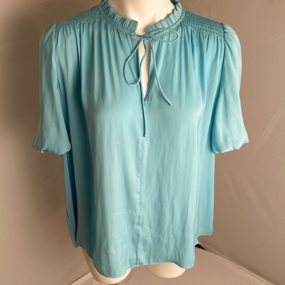 Anthropologie Current Air aqua keyhole neckline ruffle collar blouse
